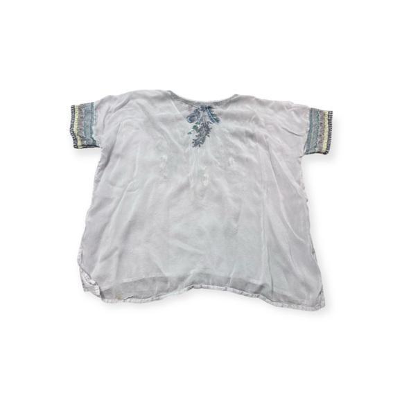 Johnny Was Light Gray Short Sleeve Embroidered Boho Tunic - Picture 2 of 7